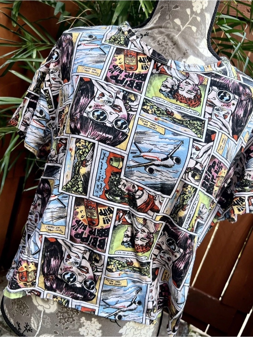 Zara Comic Book Crop Tee Pop Art Sz M Cotton T-shirt Selfie Travel Pics